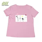 Custom printed pink fashion ladies floral printing T-shirt