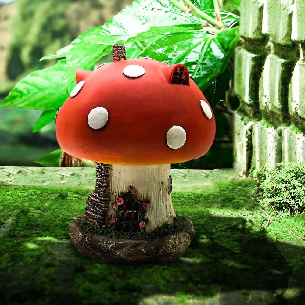 garden resin mushroom house decor solar light ornament