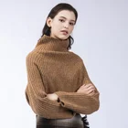 Fancy Pullover Knit Long Sleeve Women Ladies Turtle - Neck Raglan Shoulder Rib Knitted Pattern sweater