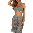 Women Custom Design Bikini Hot Transparent Knitted Crochet Hollow Out Beach Sexy Mini Skirt bikini Swimsuit Top Set