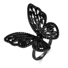 Custom oem high quality brass fashion jewelry black plated butterfly black stone diamond big rings for women