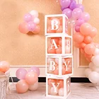 OurWarm Birthday Party Decorations 4 Pcs DIY Baby Shower Blocks Transparent Baby Balloons Boxes With Letter For Boys Girl