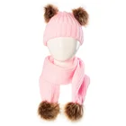 Winter Warm 2 Pcs/set Baby Cute Soft Knit Crochet Fur Ball Hat Infant Baby Bonnet Beanie Cap And Scarf Neck Warmers Set