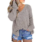 2020 Casual Women Winter Clothes Long Sleeve V Neck Knit Oversized Braided Knit Sweaters Loose Pullover Tops