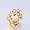 Solid Gold Plated Stainless Steel Cuban Link Ring, Micro Chain Link Rings