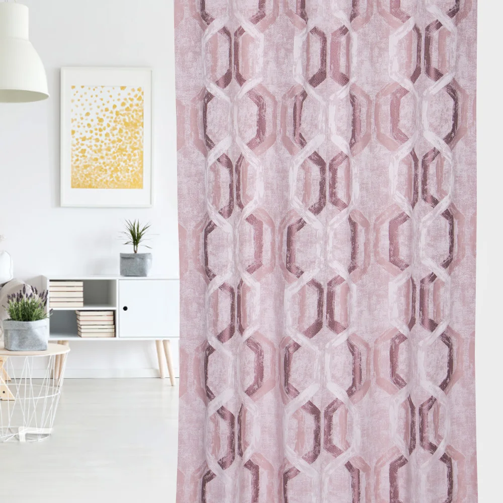 Curtain style pink British style hexagon three color jacquard popular geometric curtain