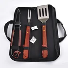 2019 Amazon best selling wooden 3 piece stainless steel bbq tools set
