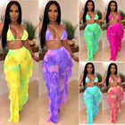 Summer Night Club Bikini Halter Sexy Swimsuits for Women 2Pcs Sheer Women Long Pant Bathing Suits