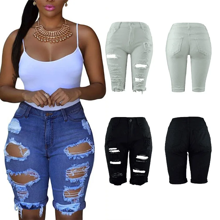 2021 ladies denim jeans casual plain dyed high waist ripped jeans short jeans pants for woman
2021 ladies denim jeans casual plain dyed high waist ripped jeans short jeans pants for woman