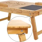 SONGMICS Adjustable Bamboo Bed Breakfast Tray Table Computer Laptop Desk with Cushion Cooling Holes and Drawer