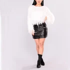 2020 Fashion Spring Fluffy Outwear Tassel Coat Knitted Jumper black white
