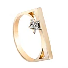2019 New Fashion Simple Gold Plated Solid 925 Sterling Silver CZ Micro Pave High Polishing Five-pointed Star Flat D Ring