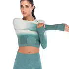 RUNLU New Yoga Long Sleeve Gradient Women T-shirt Sportswear with Brassiere Pad sexy yoga tops