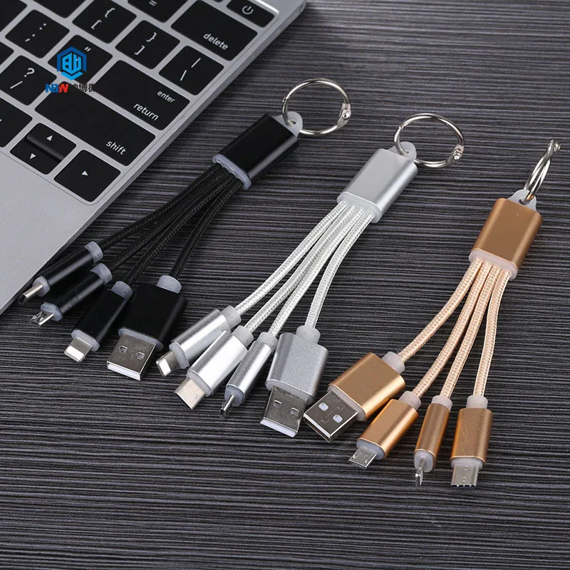 NaBoWei free shipping 3 in 1 nylon braided usb cable charger for iphone type c V8 3in1 usb cable - ANKUX.COM