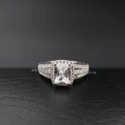 高級 3 行明確立方ジルコン 925 スターリングシルバー結婚指輪ロジウムメッキクッションカット cz 石のリング女性