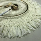 Placemat Round Placemats New High-end Paper Raffia Fringe Border Tassels Flower Crochet Round Placemat