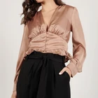 Silk Satin Top Satin Satin Blouse Women Long Sleeve Tall Button Through Peplum Silk Satin Top Blouse For Women Ladies