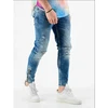 New design jeans stylish men's jeans casual hip hop leg zip embossing slim fit stretch ripped blue denim trousers for male