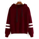 Hoodie Women Vintage Sweatshirt Fleece Drop Shoulder Striped Pullover Hoodie