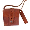 delicate phone metal button closed loop genuine leather bags men leather bag making machinery adjustable ring Brown leather bag