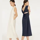 100% linen open back Breathable summer sexy casual women's party dress