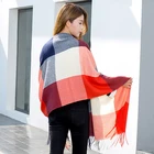 cashmere feeling brushed design women winter warm plaid tartan shawls scarf
