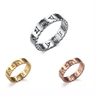 Fashion Vintage Religious Jewelry Stainless Steel Hollow Out Six True Syllable Mantra Ring