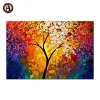 Modern colourful acrylic palette knife tree canvas wall art pictures of abstract painting