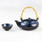 Unicasa Ceramic Tea Pot With Bamboo Handle Stoneware Tea Set Tea Cup