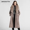 New Arrival Genuine Cashmere Long Coats Real Wool Jackets Women's Fox Fur Collar Outerwear S7583