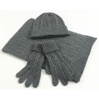 European and American Autumn Winter Fashion 3 pcs Suit Classic Twist Warm Hat Scarf Gloves Set Knitting Scarf Women