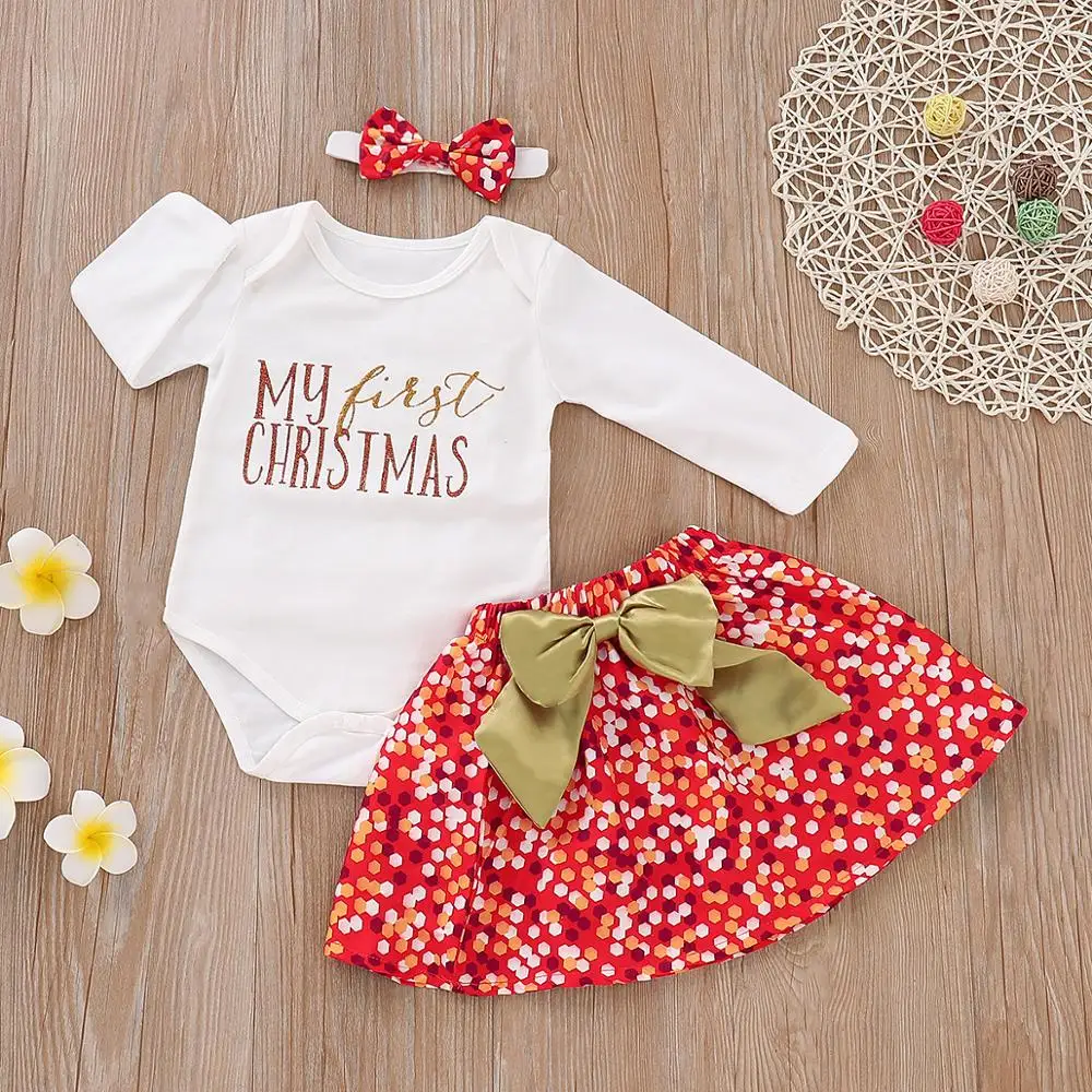 Yeni Bebek kız Giysileri Yenidoğan Noel Kıyafetler Setleri Kırmızı Noel Baba 2 Adet Takım Elbise + Bantlar Bebek Kız Giyim Seti