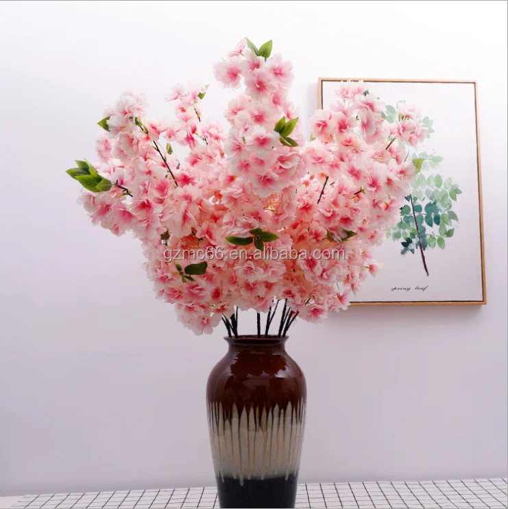 4 branches dense artificial flower pink cherry blossom silk