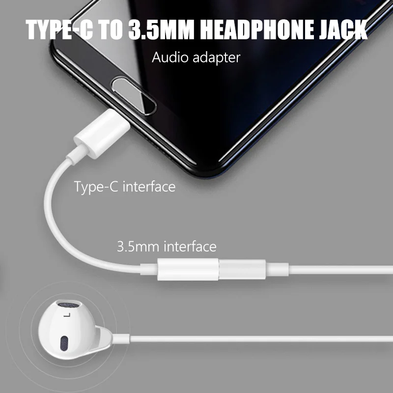 USB Cable Type-C to 3.5mm Audio Headphone Jack Digital Adapter for Mobile Phone