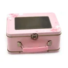 Pink Window Tin Box With Handle Children's Candy Gift Tin Box Fine Metal Packaging Tin Box With Handle