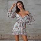 Custom Weixin Womens Clothing Shein Floral Off Shoulder Mini Ruffle Belt Wrap Casual Dress