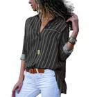 2019 Spring And Autumn New Chiffon Lapel Long Sleeve Striped Casual Street Wild Striped Blouse Women