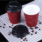Custom Printed disposable double wall ripple Paper Coffee Cups with Lid