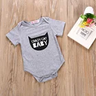 Customized Baby Boy Summer Romper Infant Short Sleeve Gray Bodysuit Crazy Cat Print Newborn Baby Cotton Clothes
