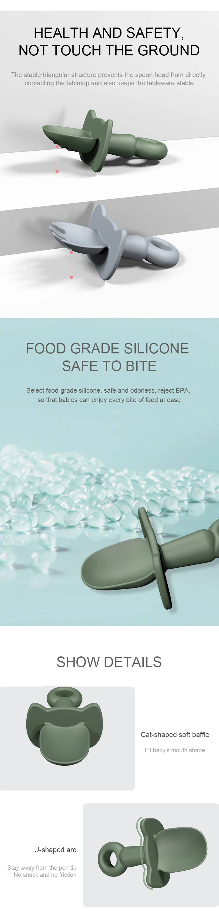 Custom Silicone Baby Spoon and Fork Set ODM OEM Baby Fork and Spoon for kids children travel feeding