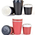 Wholesale custom printed Black Disposable Corrugated Ripple Coffee Paper Cups With Lids