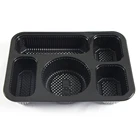 PP rectangle 5 compartment lunch box with flat clear lid