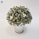 Indoor Natural Handmade Christmas Stage Decoration Craft Metal Leaves Pot with white Berry and Glitter