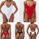 Accept OEM One Piece Women Sexy Swimwear Bandage Pure Color Buckle Swimsuit Siamese Bikini