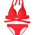 2019 Tie Back Molded Soft Padded Cups Vintage Bikini Swimsuits Tops with Bottom