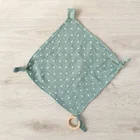 Baby Bedding Toy Organic Cotton Muslin Comforter Cloth With Wooden Teething Ring