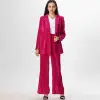 High Quality Ladies Rose Red Single Button Blazers Tailored Velvet Suits set for women