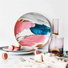 Unique design colorful gold rim restaurant cake dessert steak plate ceramic charger plates for weddings