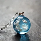 fashion Handmade blue sky white clouds resin glass ball charm pendant necklace jewelry