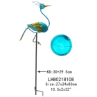 Flamingo Peacock Design Metal With Fused Glass Bird Bath Ground Stake Garden Decoration